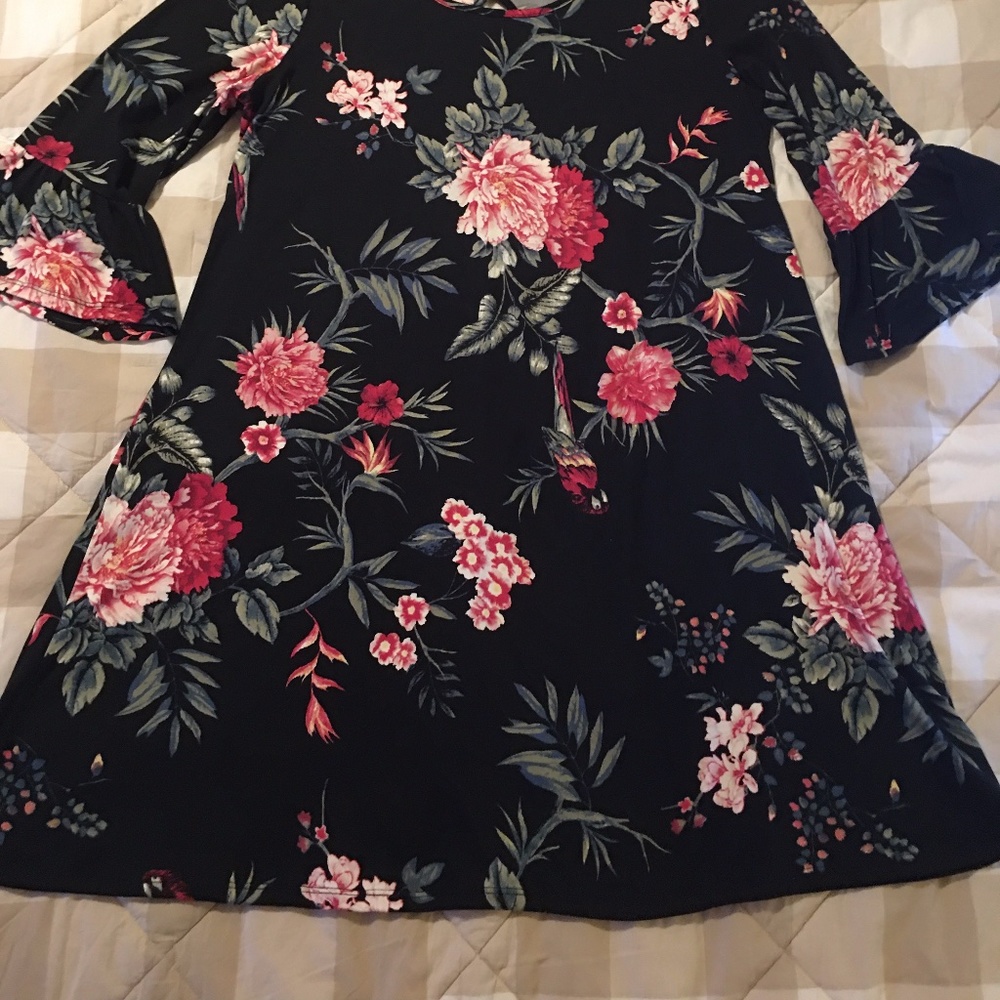 French Laundry Black Floral Swing Dress with Pink Blooms - Picture 4 of 9